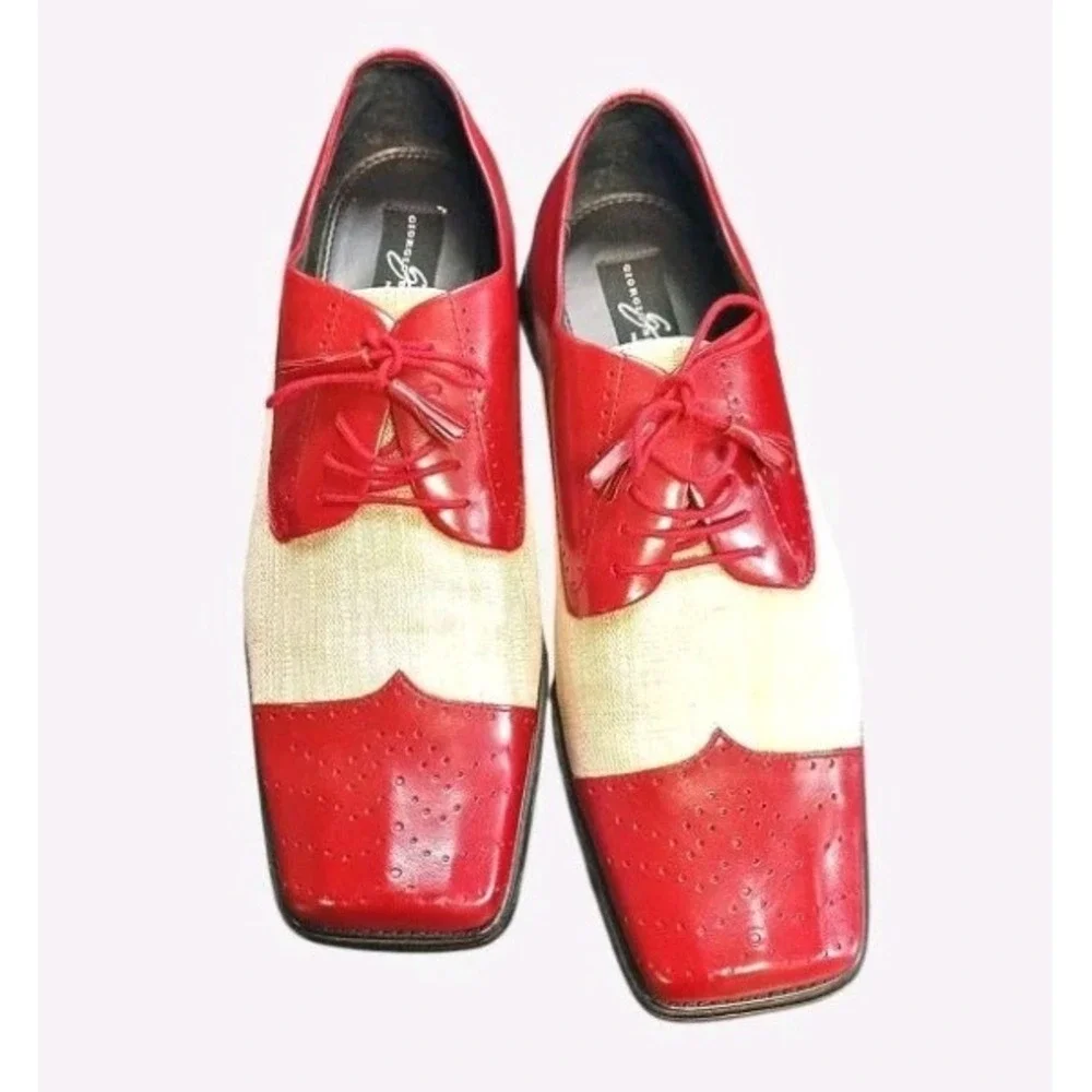 Giorgio Brutini Red Leather & Tan Canvas 50s Inspired Dress Loafer Size 13